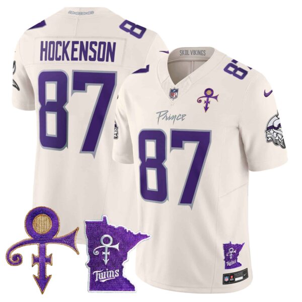 Men’s Minnesota Vikings 2024 Prince Vapor Limited Jersey V2 – All Stitched – Cream – T.J. Hockenson