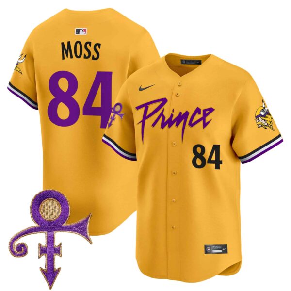 Men’s Minnesota Vikings Prince Patch Vapor Premier Limited Jersey – All Stitched – Gold – Randy Moss