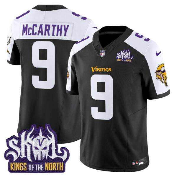 Men’s Minnesota Vikings King Of The North Patch Vapor Limited Jersey – All Stitched – Black Alternate – J.J. McCarthy