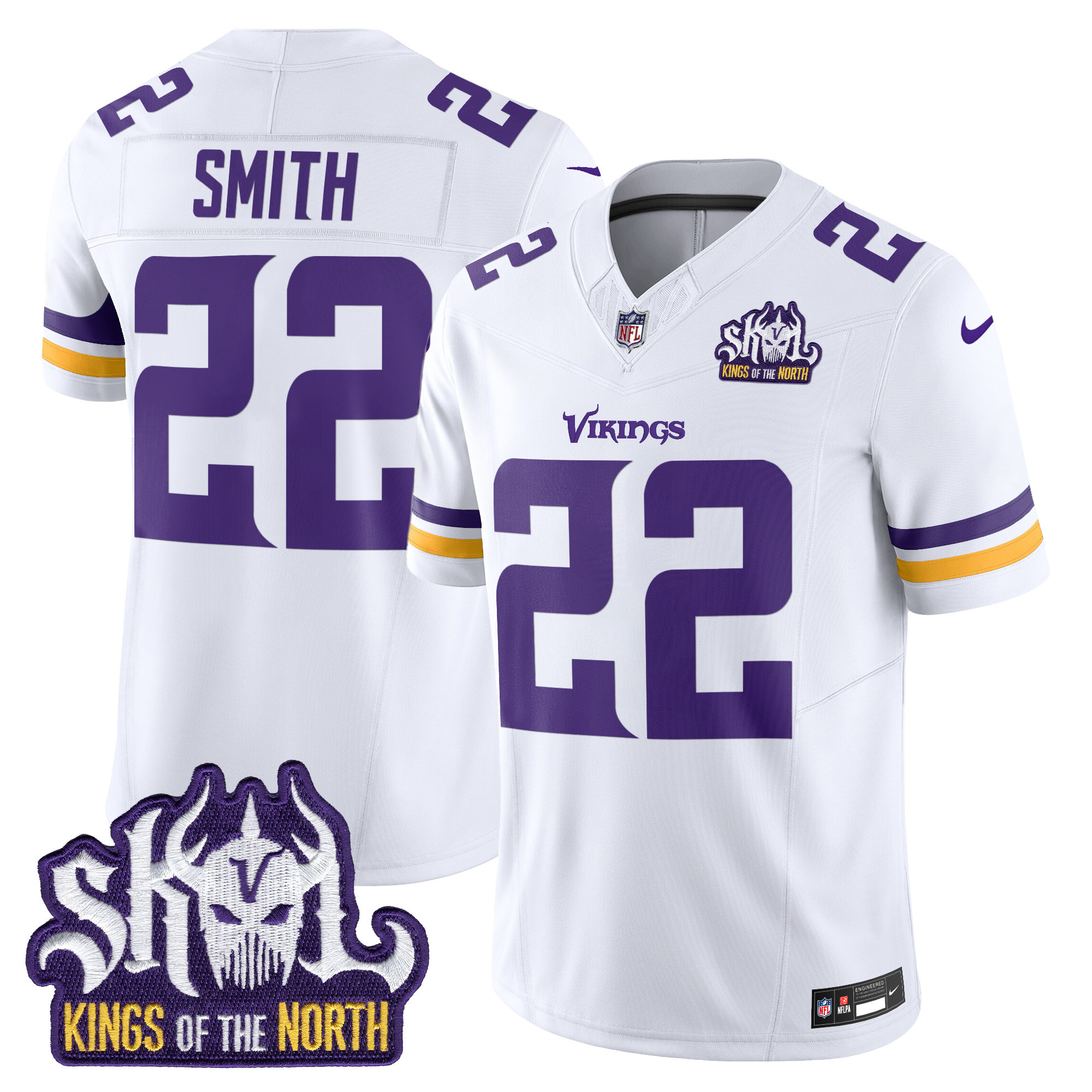 Men’s Minnesota Vikings King Of The North Patch Vapor Limited Jersey – All Stitched – White – Harrison Smith