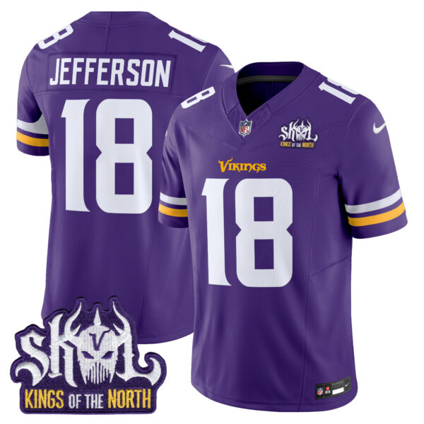 Men’s Minnesota Vikings King Of The North Patch Vapor Limited Jersey – All Stitched – Purple – Justin Jefferson