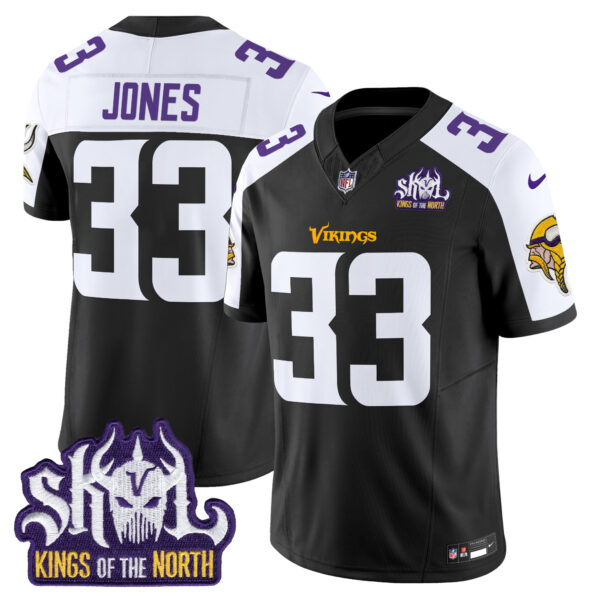 Men’s Minnesota Vikings King Of The North Patch Vapor Limited Jersey – All Stitched – Black Alternate – Aaron Jones