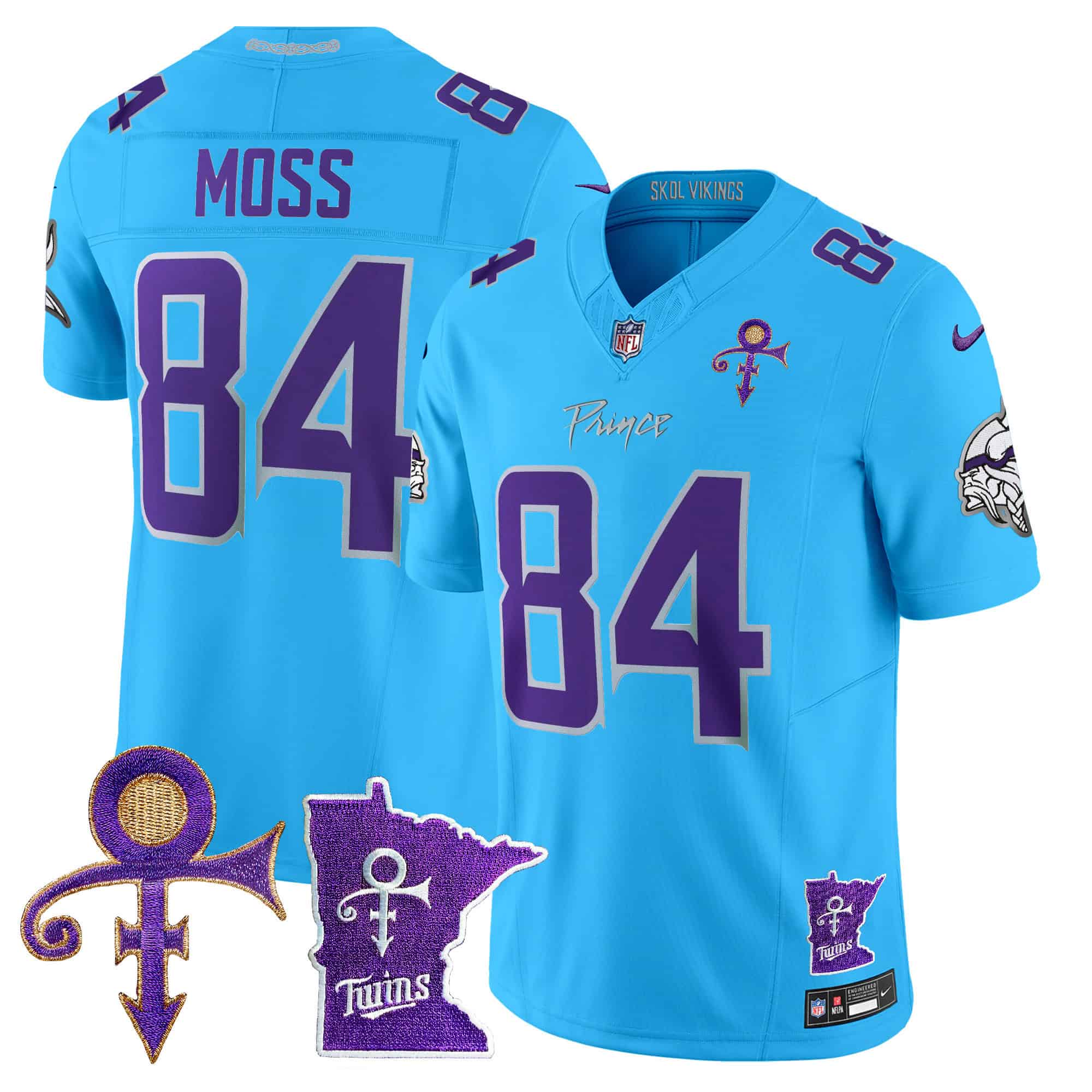 Men’s Minnesota Vikings 2024 Prince Vapor Limited Jersey V2 – All Stitched – Light Blue – Randy Moss