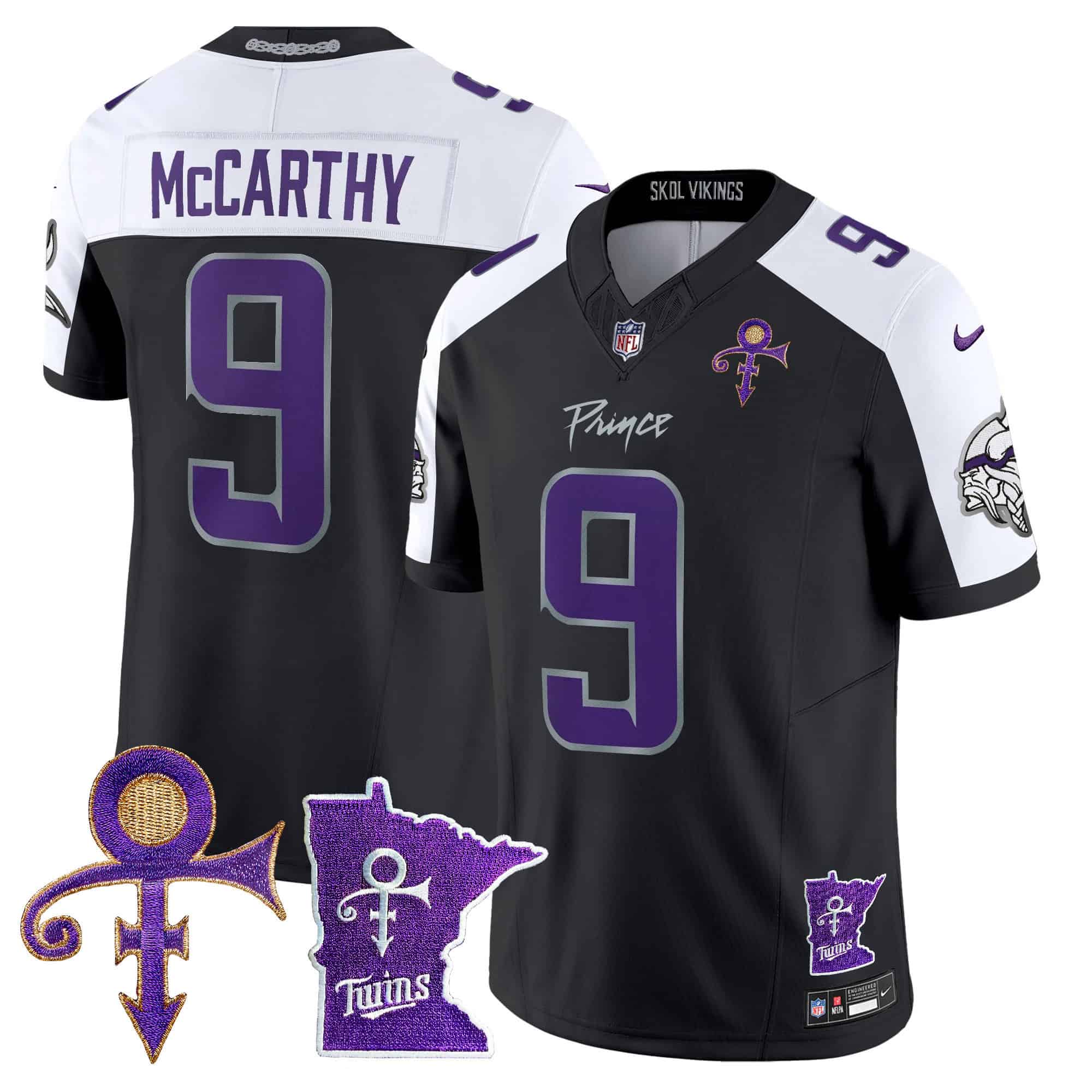 Men’s Minnesota Vikings 2024 Prince Vapor Limited Jersey V2 – All Stitched – Black Alternate – J.J. McCarthy