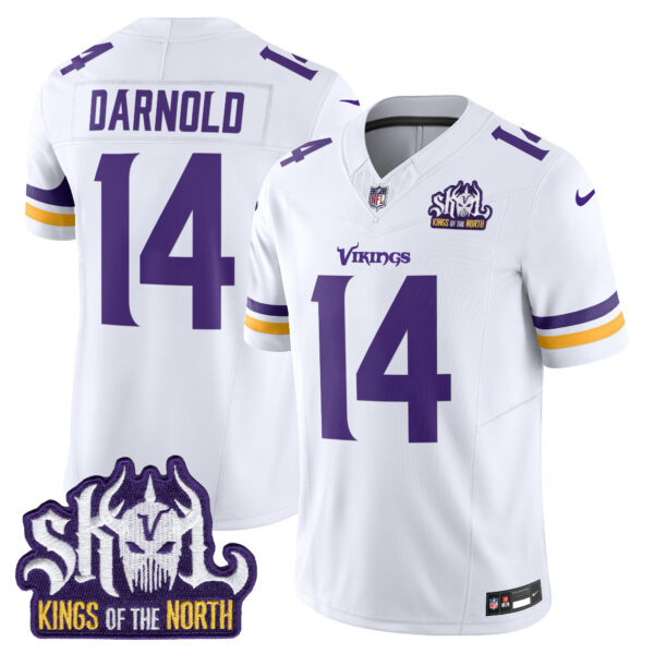 Men’s Minnesota Vikings King Of The North Patch Vapor Limited Jersey – All Stitched – White – Sam Darnold