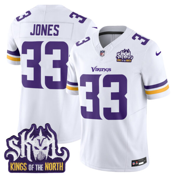 Men’s Minnesota Vikings King Of The North Patch Vapor Limited Jersey – All Stitched – White – Aaron Jones