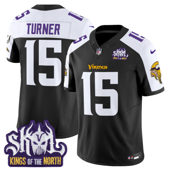 Men’s Minnesota Vikings King Of The North Patch Vapor Limited Jersey – All Stitched – Black Alternate – Dallas Turner
