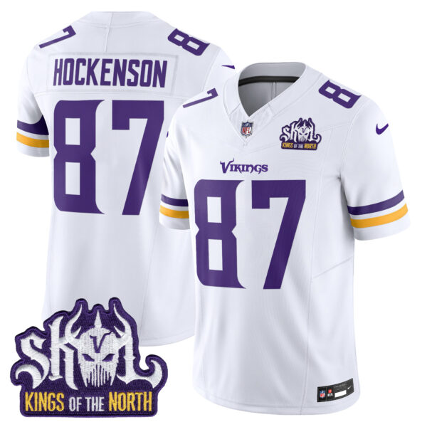 Men’s Minnesota Vikings King Of The North Patch Vapor Limited Jersey – All Stitched – White – T.J. Hockenson