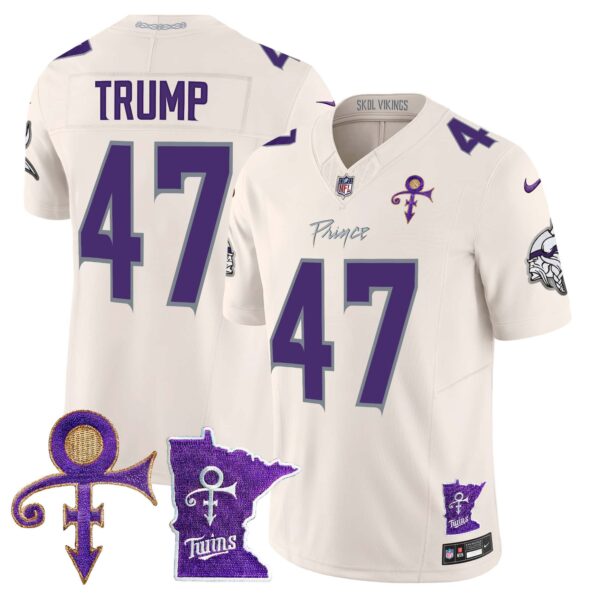 Men’s Minnesota Vikings 2024 Prince Vapor Limited Jersey V2 – All Stitched – Cream – Donald Trump
