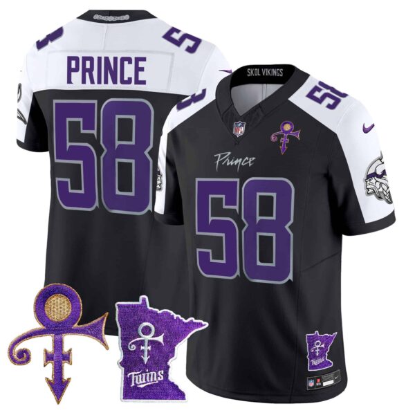 Men’s Minnesota Vikings 2024 Prince Vapor Limited Jersey V2 – All Stitched – Black Alternate – Prince 1958
