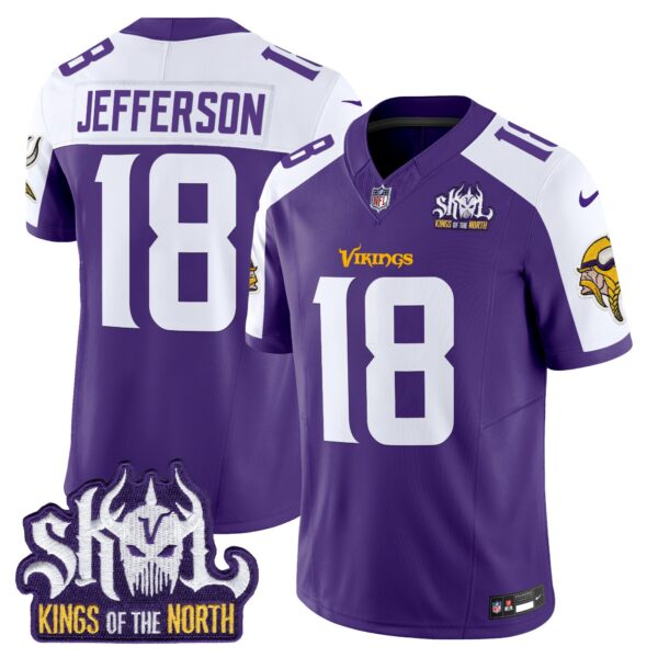 Men’s Minnesota Vikings King Of The North Patch Vapor Limited Jersey – All Stitched – Purple Alternate – Justin Jefferson