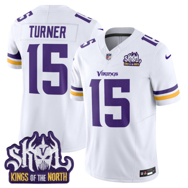 Men’s Minnesota Vikings King Of The North Patch Vapor Limited Jersey – All Stitched – White – Dallas Turner