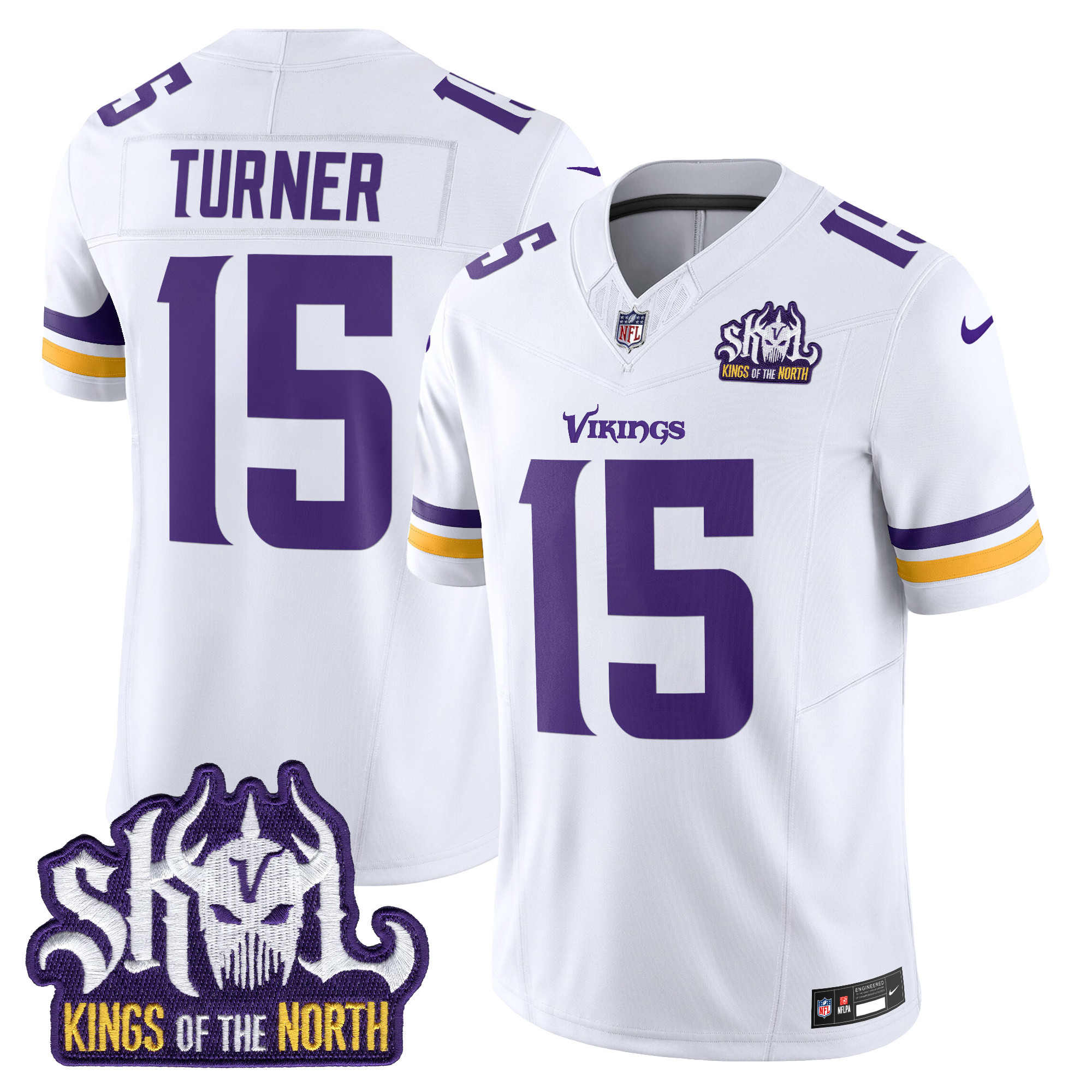 Men’s Minnesota Vikings King Of The North Patch Vapor Limited Jersey – All Stitched – White – Dallas Turner