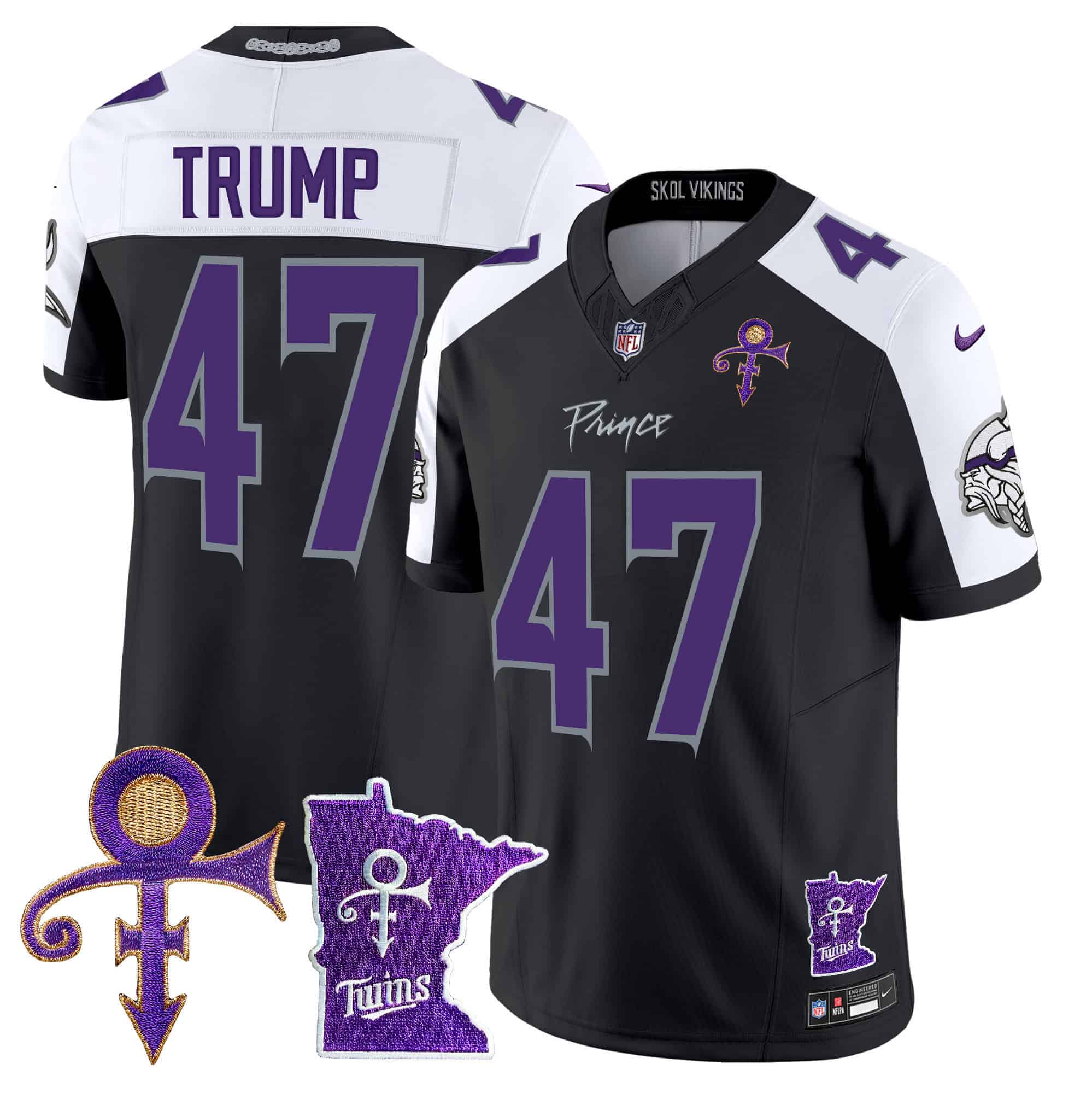 Men’s Minnesota Vikings 2024 Prince Vapor Limited Jersey V2 – All Stitched – Black Alternate – Donald Trump
