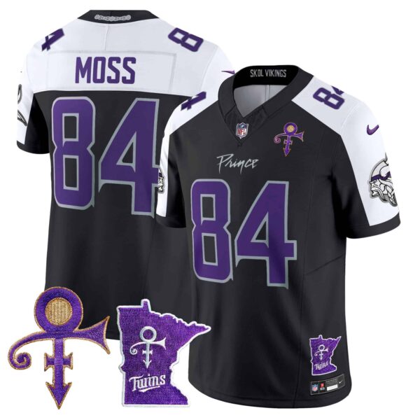 Men’s Minnesota Vikings 2024 Prince Vapor Limited Jersey V2 – All Stitched – Black Alternate – Randy Moss