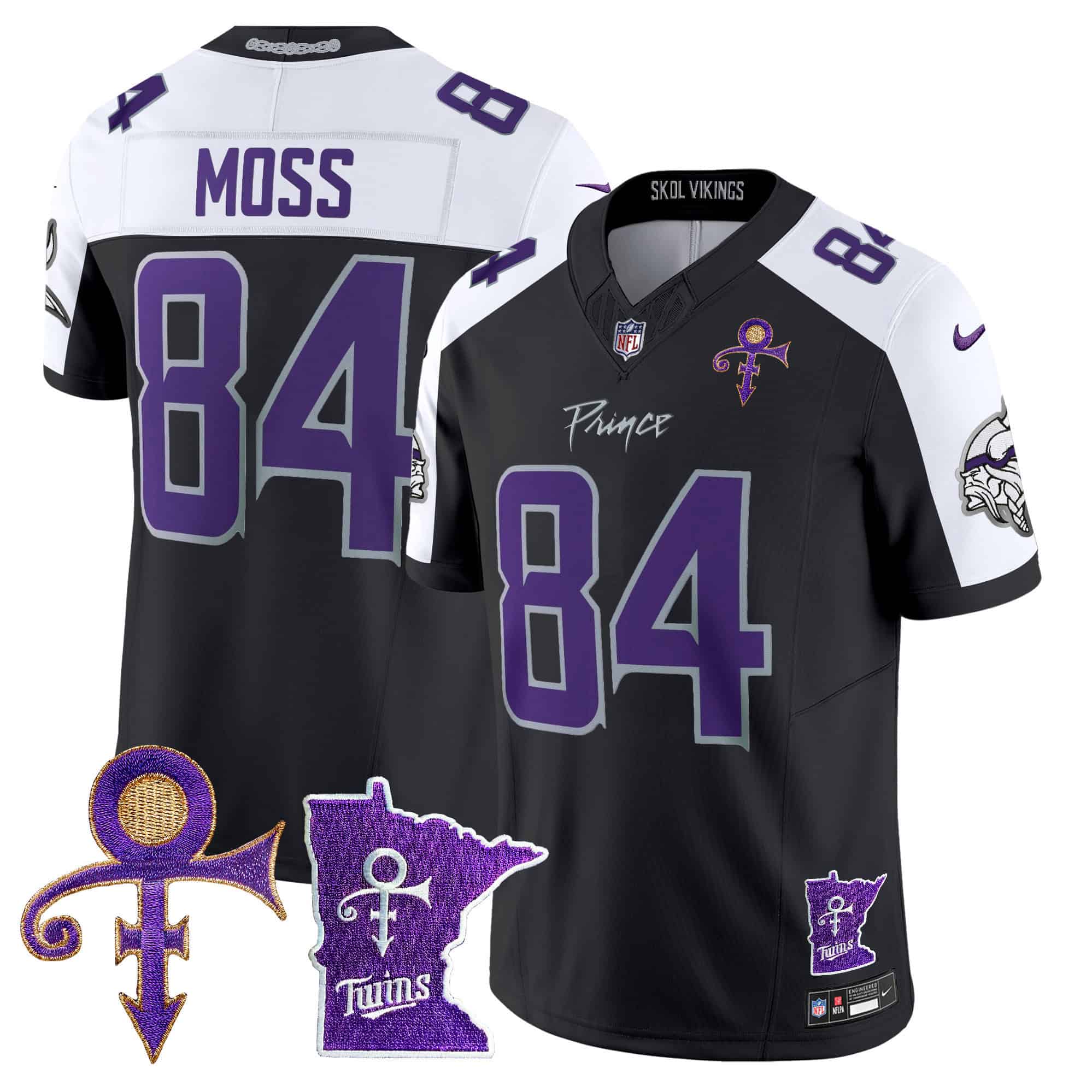 Men’s Minnesota Vikings 2024 Prince Vapor Limited Jersey V2 – All Stitched – Black Alternate – Randy Moss