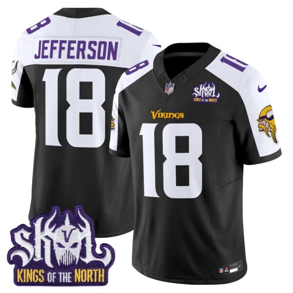 Men’s Minnesota Vikings King Of The North Patch Vapor Limited Jersey – All Stitched – Black Alternate – Justin Jefferson