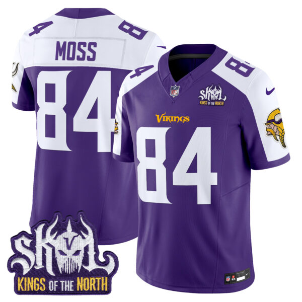 Men’s Minnesota Vikings King Of The North Patch Vapor Limited Jersey – All Stitched – Purple Alternate – Randy Moss