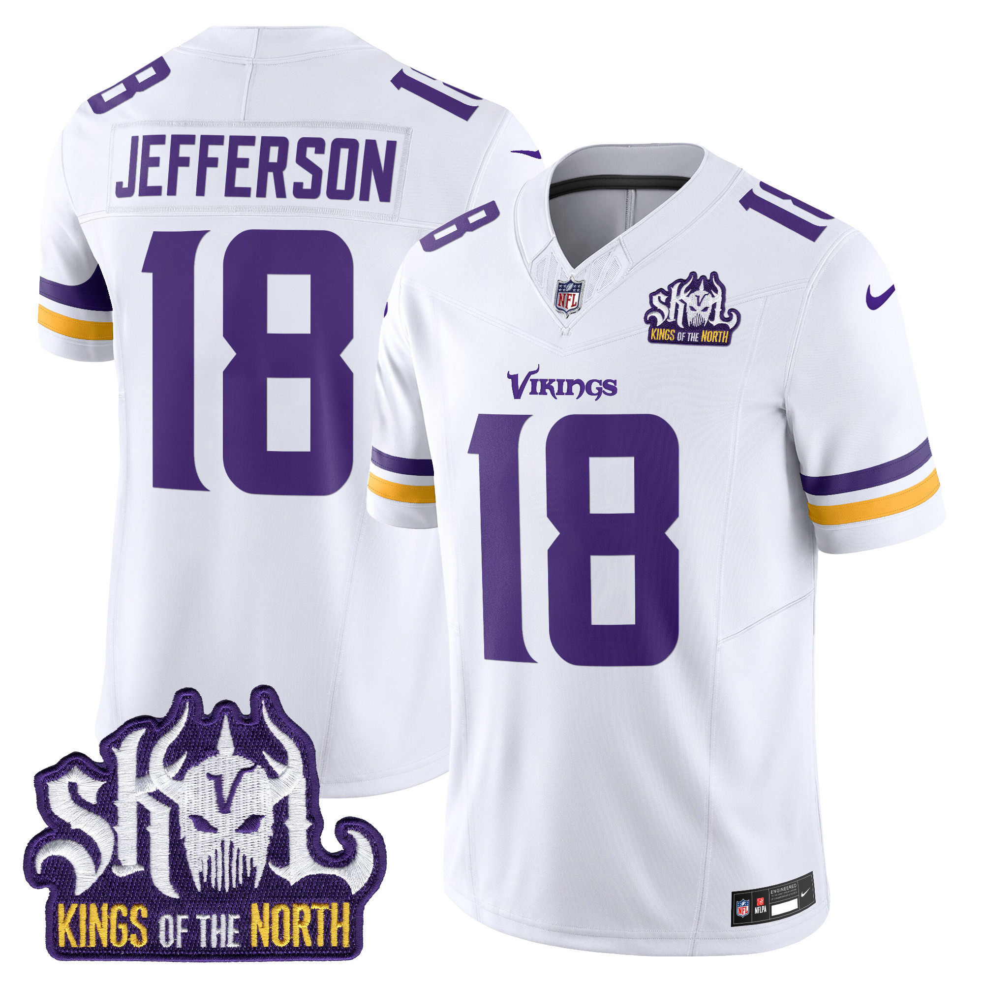 Men’s Minnesota Vikings King Of The North Patch Vapor Limited Jersey – All Stitched – White – Justin Jefferson
