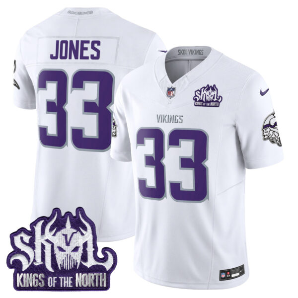 Men’s Minnesota Vikings King Of The North Patch Vapor Limited Jersey – All Stitched – Winter Warrior – Aaron Jones