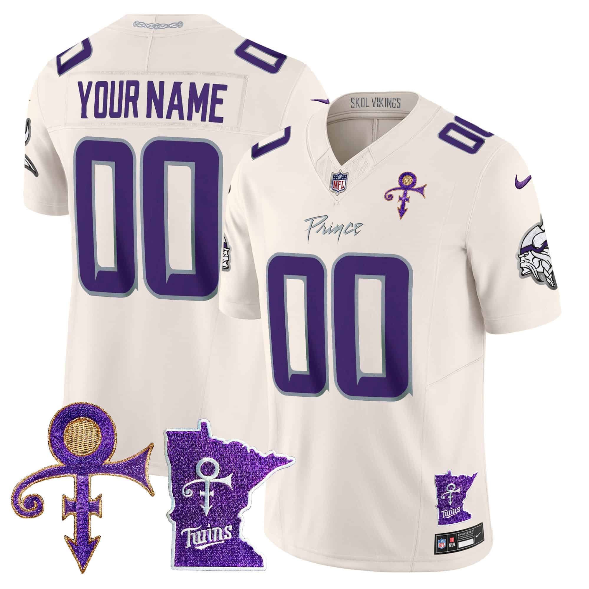 Minnesota Vikings 2024 Prince Vapor Limited Custom Jersey V2 – All Stitched – Youth – Cream