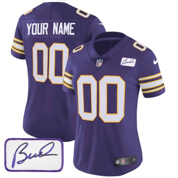 Vikings Bud Grant Patch Classic Limited Custom Jersey – All Stitched – Women – Purple