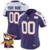 Vikings Bud Grant Patch Classic Limited Custom Jersey V5 – All Stitched – Women – Purple Alternate