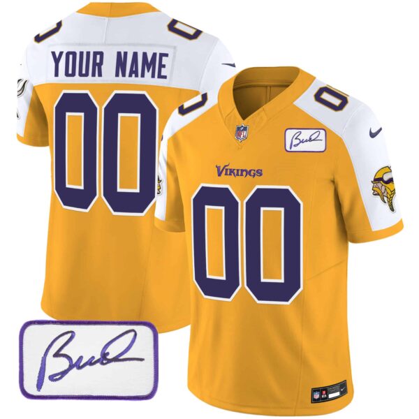 Vikings Bud Grant Patch Classic Limited Custom Jersey V6 – All Stitched – Men – Gold Alternate