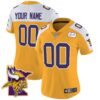 Vikings Bud Grant Patch Classic Limited Custom Jersey V5 – All Stitched – Women – Gold Alternate