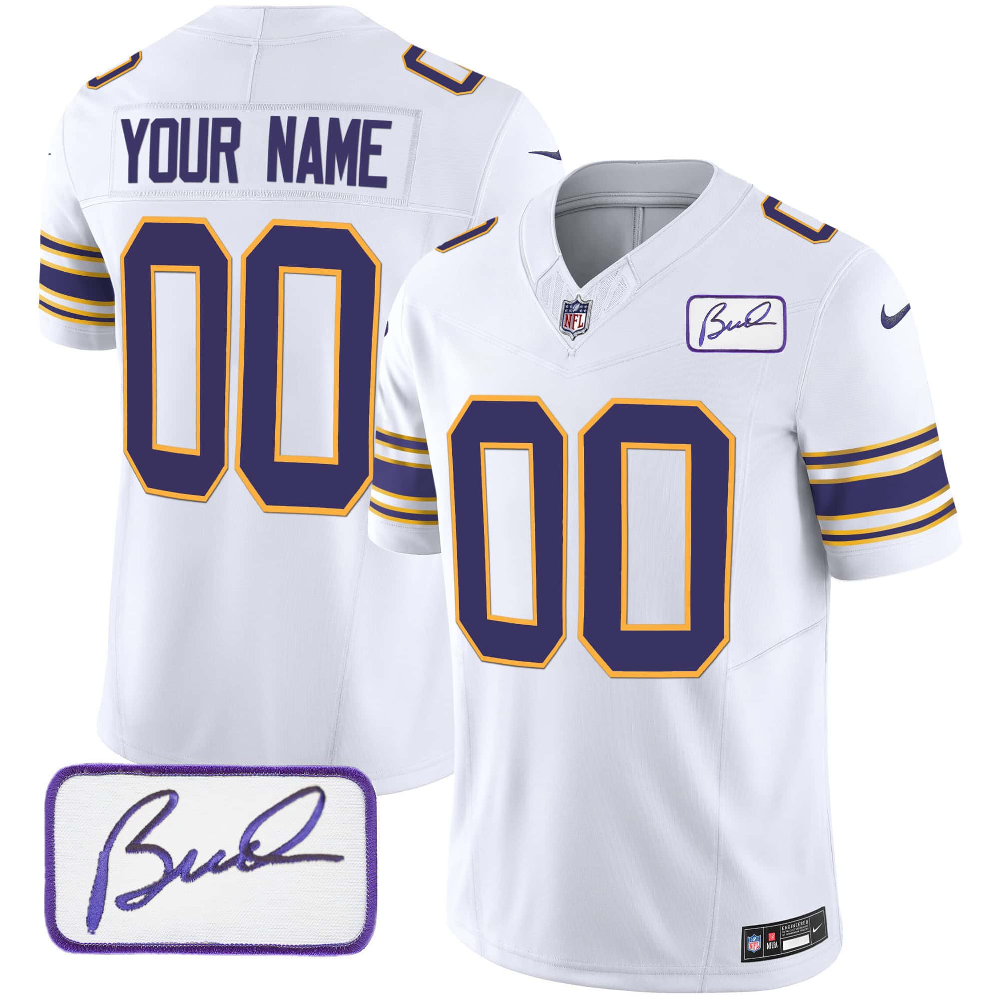 Vikings Bud Grant Patch Classic Limited Custom Jersey – All Stitched – Men – White