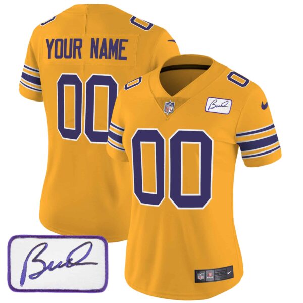 Vikings Bud Grant Patch Classic Limited Custom Jersey – All Stitched – Women – Gold
