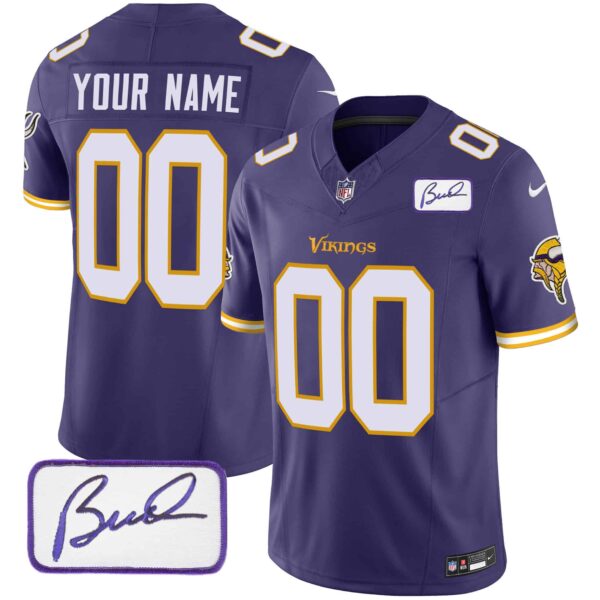 Vikings Bud Grant Patch Classic Limited Custom Jersey V6 – All Stitched – Men – Purple