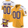 Vikings Bud Grant Patch Classic Limited Custom Jersey V5 – All Stitched – Youth – Gold Alternate