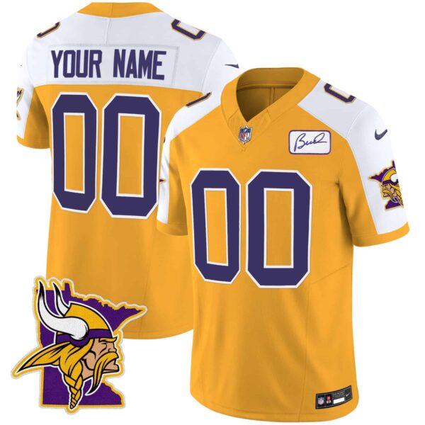 Vikings Bud Grant Patch Classic Limited Custom Jersey V5 – All Stitched – Youth – Gold Alternate
