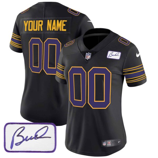 Vikings Bud Grant Patch Classic Limited Custom Jersey – All Stitched – Women – Black