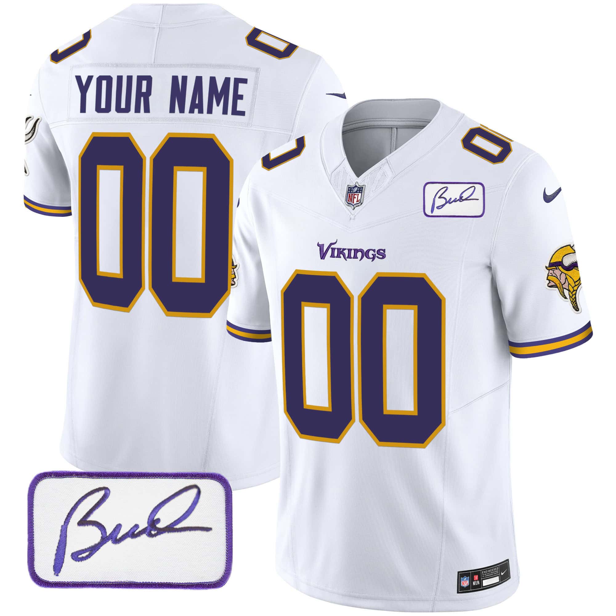 Vikings Bud Grant Patch Classic Limited Custom Jersey V6 – All Stitched – Youth – White