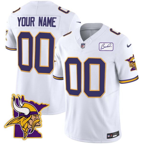 Vikings Bud Grant Patch Classic Limited Custom Jersey V5 – All Stitched – Men – White