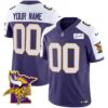 Vikings Bud Grant Patch Classic Limited Custom Jersey V5 – All Stitched – Youth – Purple Alternate