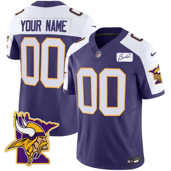 Vikings Bud Grant Patch Classic Limited Custom Jersey V5 – All Stitched – Youth – Purple Alternate