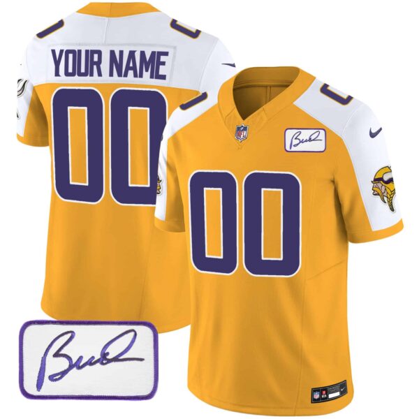 Vikings Bud Grant Patch Classic Limited Custom Jersey V4 – All Stitched – Men – Gold Alternate