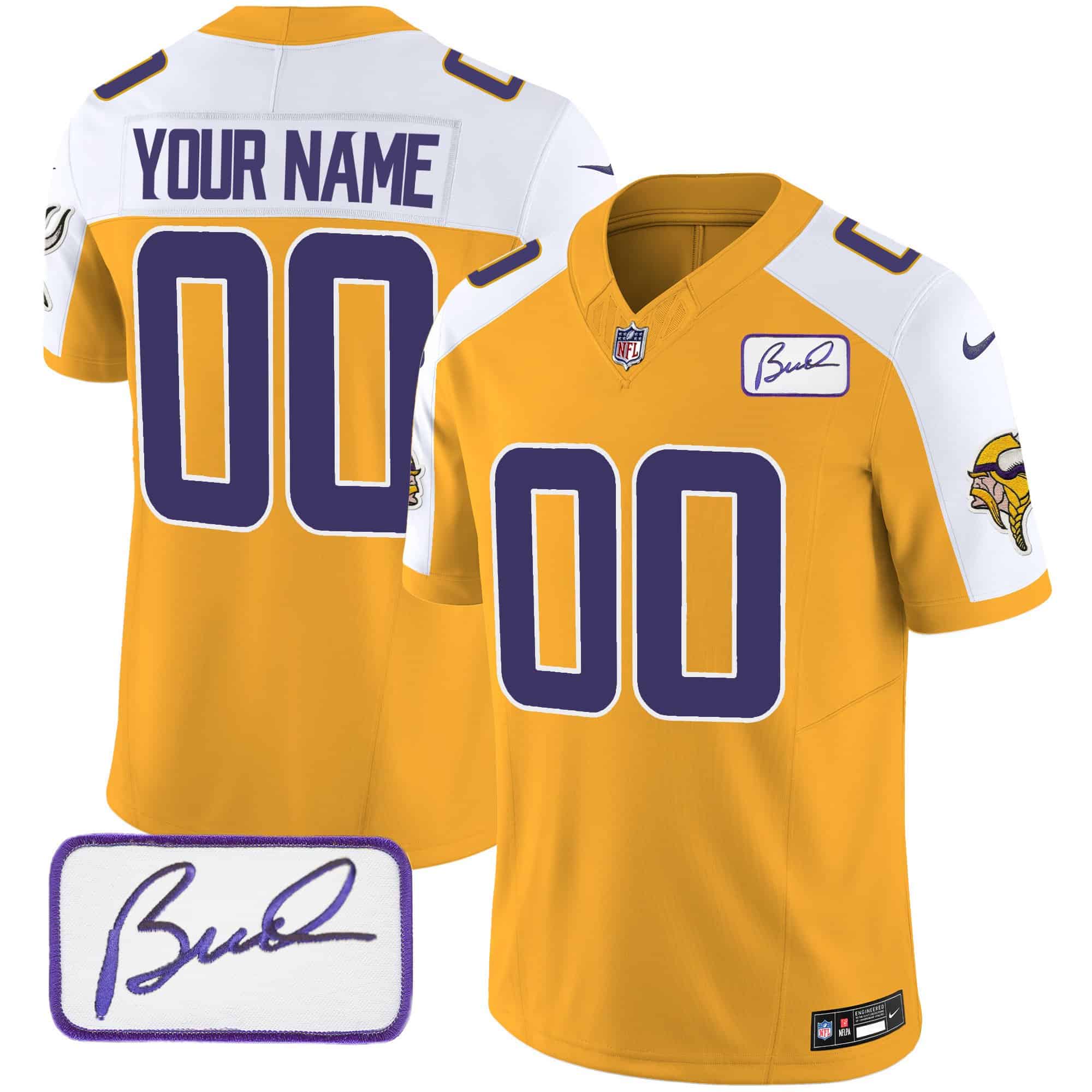 Vikings Bud Grant Patch Classic Limited Custom Jersey V4 – All Stitched – Men – Gold Alternate