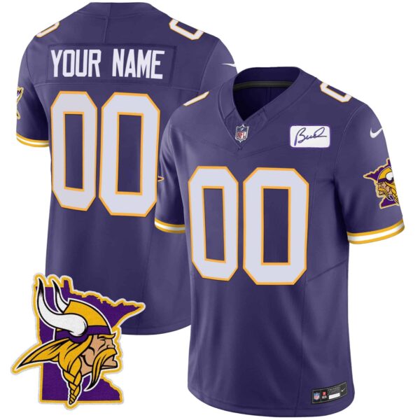 Vikings Bud Grant Patch Classic Limited Custom Jersey V5 – All Stitched – Youth – Purple