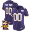 Vikings Bud Grant Patch Classic Limited Custom Jersey V5 – All Stitched – Women – Purple