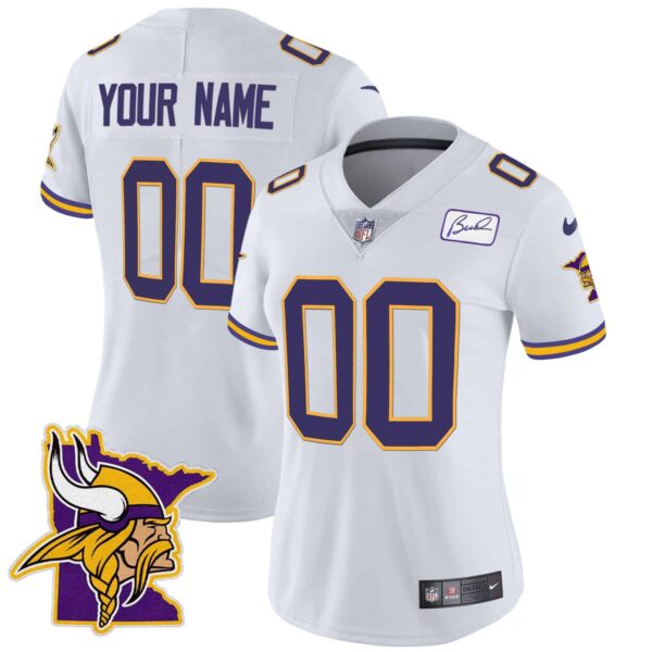 Vikings Bud Grant Patch Classic Limited Custom Jersey V5 – All Stitched – Women – White