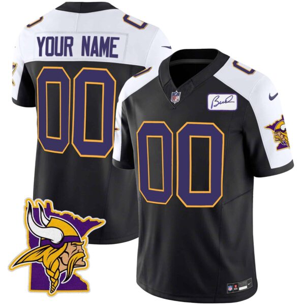 Vikings Bud Grant Patch Classic Limited Custom Jersey V5 – All Stitched – Men – Black Alternate