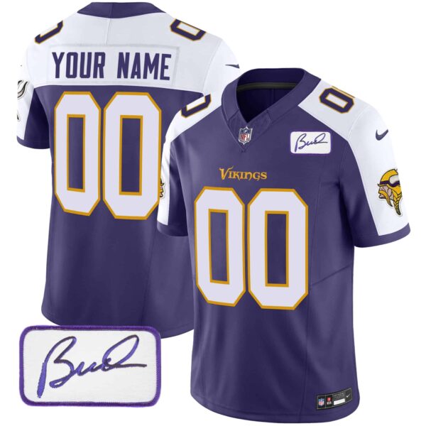 Vikings Bud Grant Patch Classic Limited Custom Jersey V6 – All Stitched – Men – Purple Alternate