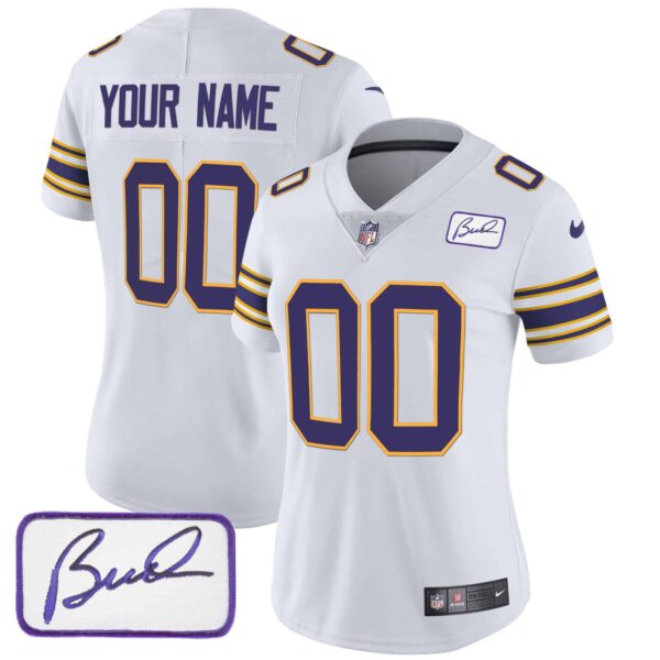 Vikings Bud Grant Patch Classic Limited Custom Jersey – All Stitched – Women – White
