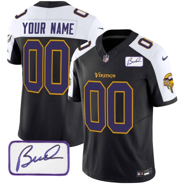 Vikings Bud Grant Patch Classic Limited Custom Jersey V6 – All Stitched – Youth – Black Alternate