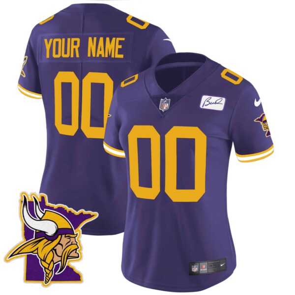 Vikings Bud Grant Patch Classic Limited Custom Jersey V5 – All Stitched – Women – Color Rush