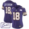 Women’s Vikings Bud Grant Patch Classic Limited Jersey – All Stitched – Purple – Justin Jefferson